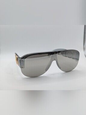 NWT Versace VE4391 311/6G Shield Sunglasses Grey Silver Mirror Box & Case